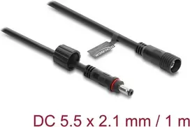 Delock DC ilginimo laidas 5.5 x 2.1 mm kištukas į lizdą su srieginiu fiksatoriumi M12 x 1.75 mm, vandeniui atsparus, 18 AWG, 1 m, juodas