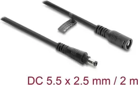Delock DC ilginimo kabelis 5.5 x 2.5 mm kištukas į lizdą su bajonetiniu fiksatoriumi 18 AWG, 2 m juodas (67393)