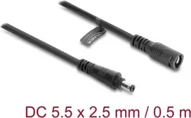 Delock DC ilginimo kabelis 5.5 x 2.5 mm vyriškas į moterišką su užrakto fiksacija 18 AWG, 0,5 m juodas (67391)