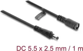 Delock DC ilginimo kabelis 5.5 x 2.5 mm lizdas-kištukas su bajonetiniu fiksatoriumi 18 AWG, 1 m juodas (67392)