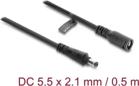 Delock DC Power Extension Cable 5.5 x 2.1 mm Plug to Jack with Bayonet Lock 18 AWG, 0.5 m Black (67388)
