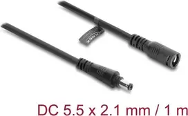 Delock DC ilginimo kabelis 5,5 x 2,1 mm kištukas į lizdą su bajonetiniu užraktu 18 AWG, 1 m juodas (67389)