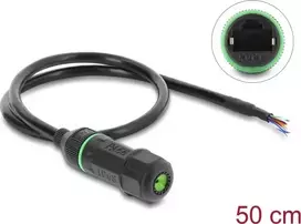 Delock RJ45 Female to Open Cable Ends Cat.6 Panel Mount Cable with M16.8 x 1.5 mm Thread and Housing 50 cm Black (87181)