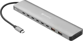Sandberg USB-C į 8x USB-C + 2x USB-A Hub 100W PD 4K 30Hz Aliuminis