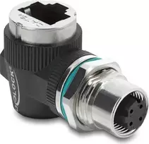 Delock M12 Adapter D-coded 4 Pin Female to RJ45 Female Panel Mount 90° Angled (90665)