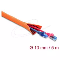 Delock apsauginė kabelių mova su juodu nusidėvėjimo indikatoriumi, savaime užsitraukianti, dviejų sluoksnių, 5 m x 10 mm, oranžinė