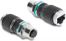 Delock M12 Adapter D-coded 4 Pin Female to RJ45 Female Panel Mount Round Straight