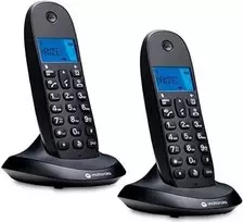 Motorola C1002CB+ belaidis DECT telefonas su 2 rageliais, juodas, apšviestu ekranu, laisvų rankų režimu, 50 kontaktų telefonų knyga