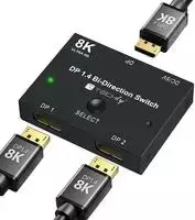 TECHLY IDATA-DP-2DP-8KT Bidirectional DisplayPort 1.4 Switch 8K 2-in-1-out / 1-in-2-out Splitter