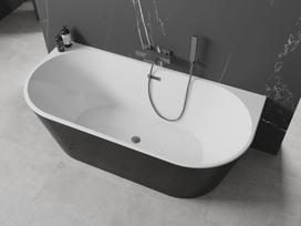 Mexen Oval laisvai pastatoma vonia prie sienos 160 x 80 cm, balta/juoda, gun metal perpylimas - 52671608075-95
