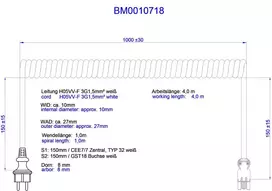 Bachmann Susukamas maitinimo laidas H05VV-F 3G1.5mm² 1m Baltas CEE 7/7 Atviras galas (BM0010718)