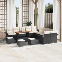 Garden Sofa Set with Cushions 14 pcs Black and Cream