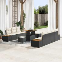 Garden Sofa Set with Cushions 10 pcs Black and Cream