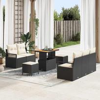 8 Piece Black Garden Sofa Set with Cushions
