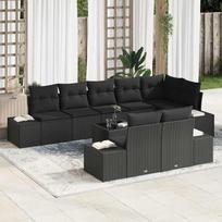 9 piece Garden Sofa Set with Cushions Black Poly Rattan