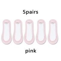5 poros Neslystančios Nematomos Kojinės Šlepetės Besiūlės Ledo Šilko Valties Kojinės Vasarinės Plonos Vienspalvės Laisvalaikio Kvėpuojančios Žemos Kojinės Moterims One Size rožinė