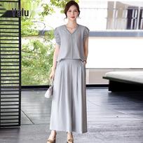 Women's Cooling T-Shirt & Wide-Leg Pants Set L pilka