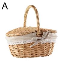 Wicker Picnic Basket with Handle High-End Camping Picnic Hamper Kitchen Willow Storage Basket Fruit Vegetable Container Basket 26X18X15cm balta