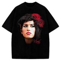 Amy Winehouse Tribute T-Shirt Portrait Rose Hair Custom Graphic Tee L