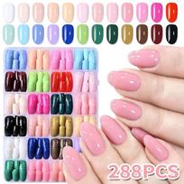 288pcs New Colorful Press On Nails Glossy Finish Natural Nude False Nails Medium Square French Tip Nails Party Nails