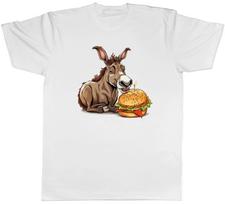 Donkey Eating Burger Mens T-Shirt Fast Food Junkie Burger Lover Tee Gift L