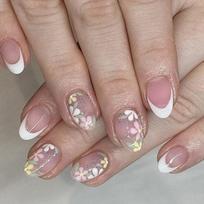 24 Pieces Flower Press on Nail French Tips Acrylic Nail With Glitters Designs False Nail Stick on Nail For Women 1