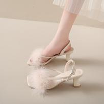 Luxury Brand Flip Flops Platform Fashion Womens Shoes Female Sandal  Feather Sandals Peep Toe Mules Pumps Slides Party Shoes 35 smėlis