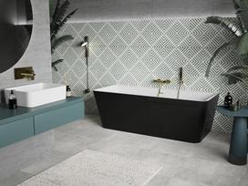 Mexen Volta laisvai pastatoma prie sienos vonia 170 x 75 cm, balta/juoda, aukso perpylimas - 51131707575-50, 170 x 75 cm