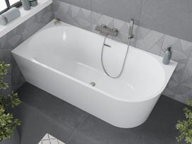 Mexen Mia laisvai stovinti kampinė vonia, kairinė 150 x 75 cm, balta, šlifuotas nikelis - 52691507500L-97
