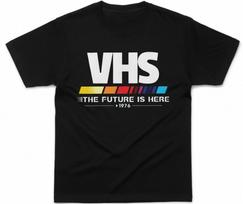 VHS Video Home System 70s Logo Graphic Print T-Shirt S-4XL XL white