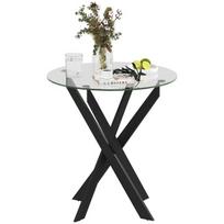 HOMCOM Valgomojo stalas, apvalus virtuvės stalas 4 asmenims, valgomojo stalas su plieninėmis kojomis, stalviršis iš grūdinto stiklo, skirtas valgomajam, virtuvei, Ø70 x 75 cm, modernus dizainas, juodas + permatomas, Juoda