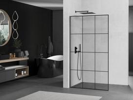 Mexen Kioto L dušo sienelė Walk-in 120 x 200 cm, juodas tinklelis, šlifuota tamsiai pilka - 800-120-103-66-77