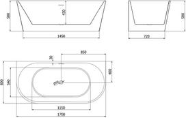 Mexen Oval laisvai stovinti sieninė vonia 170 x 80 cm, balta/juoda, šlifuoto nikelio perpylimo anga - 52671708075-97, 170 x 80 cm