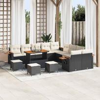 Garden Sofa Set with Cushions 18 pcs Black and Cream Poly Rattan