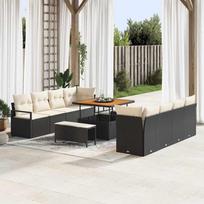 Garden Sofa Set with Cushions 11 pcs Black Poly Rattan