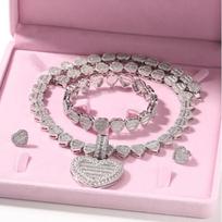 THE BLING KING Custom Photo Pendant Baguettecz Heart Jewelry Set Iced Cubic Zirconia Love Style Collections Necklace Jewelry Set 7inch&16inch