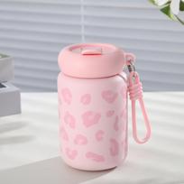 350ml Portable High-value Leopard Print Water Cup with Lifting Rope, Mini Car Carrying Cup, 304 Stainless Steel Insulated Cup 350ml rožinė