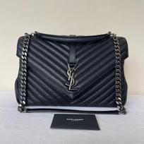 [Pre-Owned] YSL Monogram Silver Logo Quilted Leather Shoulder Tote Crossbody Bag - Very Good #11C32O6 ONE SIZE