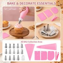 Baking Tools Set with Piping Nozzles and Bags - 20 Piece Decorating Kit for Cakes, Cupcakes and One Size rožinė