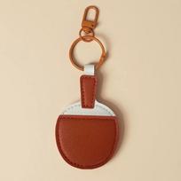 Funny Table Tennis Bats Keychain Cute Hanging Ping-pong Racket Pendant Backpack Decor Creative PU Leather Keyring oranžinė