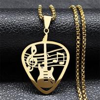 Music Guitar Pick Pendant Necklace for Women/Men Stainless Steel Gold Color Punk Bass Note Chain Necklace Party Jewelry collar