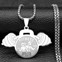 Raise Dumbbells Fitness Enthusiasts Pendant Necklace For Women Men Stainless Steel Gold Color Male Health Sports Chain Jewelry