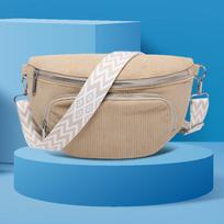 Corduroy Chest Bag Fashion Fanny Pack Wide Guitar Strap Stylish Crossbody Bag Multi-pockets Hobo Sling Bag Outdoor Travel Bag chaki