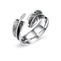 Plunksnos formos titano plieno atidaromas žiedas vyriški madingi pirštų papuošalai (8#) Size 8 (18.1mm/0.71in Inner Diameter)