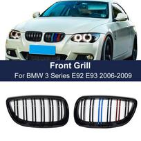 M Color Double Line Grilles For BMW E92 E93 M3 2006-2009 High Quality Front Bumper Kidney Grill Glossy Black ABS Plastic
