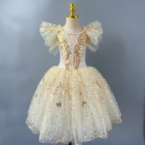 Romantic Children Ballet Tutu Dress Girl's Dance Skirt Gold Sequin Ballet Skirt Ballet Performance Clothing Long Princess Dress 100