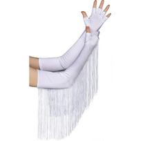 Ladies Sexy Extra Long Women's Tassel Satin Gloves Satin Half Finger Gloves(White) - DD01