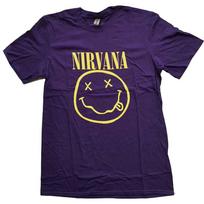 Nirvana Geltonas Laimingas Veidas Marškinėliai Violetiniai Nauji Unisex Marškinėliai XXXL