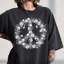 Floral Peace Sign Shirt, Vintage Hippie Flower Tee, Boho Wildflower Graphic Top, Retro Spiritual Aesthetic Gift For Her, Equality Shirt L
