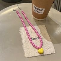 Colorful Beads Neck Chain Resin Love Heart Pendant Necklace Y2K Girls Cool Neck Chain Delicate Charms Jewelry Accessories Gifts geltona